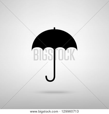 Umbrella sign icon. Rain protection symbol. Flat design style. Black with shadow on gray.