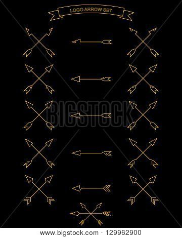Arrows set for logo design. Gold arrows on black background.