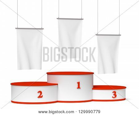 Round Winners Podium With Blank White Flags Diagonal View