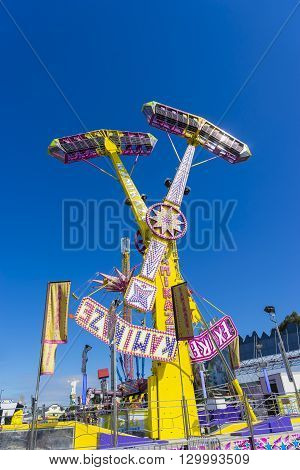 Melbourne, Australia - September 25, 2015: Pendulum amusement ride in the carnival precinct of the 2015 Royal Melbourne Show.