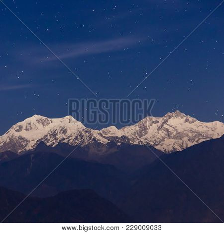 Kangchenjunga Night View From Pelling Viewpoint In West Sikkim, India