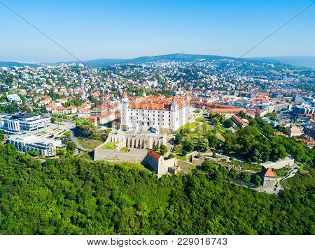 Bratislava Castle Or Bratislavsky Hrad Aerial Panoramic View. Bratislava Castle Is The Main Castle O