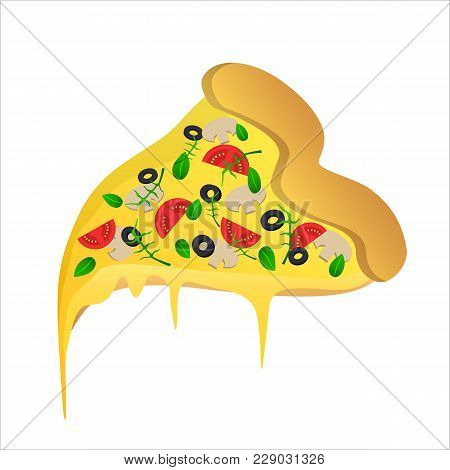 Piece Of Vegetarian Pizza With Olive And Cheese