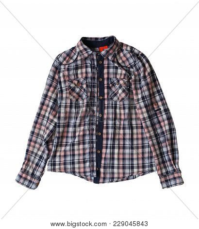 Feamale Checkered Shirt With Long Sleeves, Isolated On White. Fashion, Style, Clothes Concept