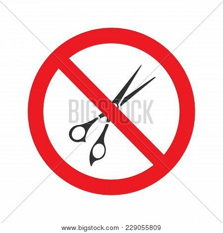 Forbidden Sign With Scissors Glyph Icon. No Cutting Prohibition. Stop Silhouette Symbol. Negative Sp