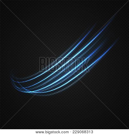 Neon Blurry Circles At Motion . Vector Swirl Trail Effect . Abstract Luminous Rings Slow Shutter Spe
