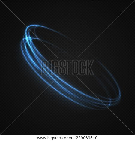 Neon Blurry Circles At Motion . Vector Swirl Trail Effect . Abstract Luminous Rings Slow Shutter Spe