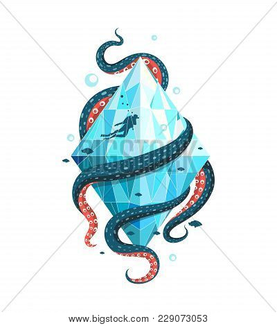 Concept Print Emblem Design For Scuba Diving.vector Illustration.