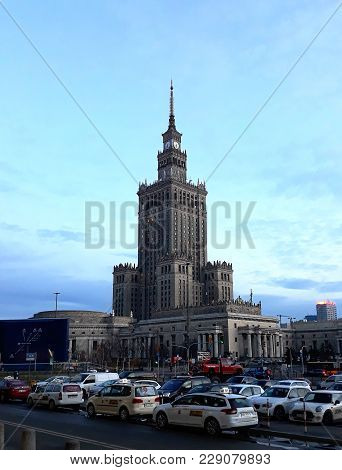 Warsaw, Poland - December 15, 2017: Palace Of Culture And Science, A Notable High-rise Building