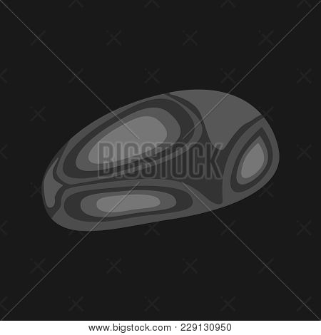 A Small Dark Rock On A Black Background. A Grey Stone Tanzanite. Vector Illustration. Beautiful Ston