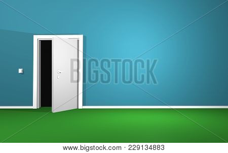 Half Opened Door In Empty Room 3d Illustration