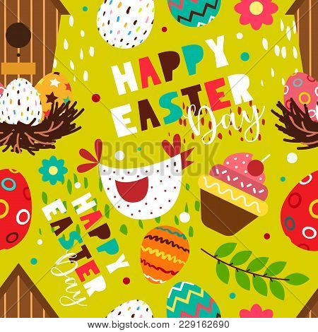 Easter Bright Seamless Pattern. Vector Illustration In Flat