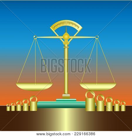 Vector, Illustration Gold Plated Scales With Weights