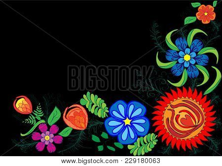 Floral Ornament On The Corners Of The Postcard, Coloring Pages