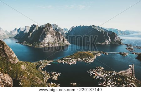 Norway Landscape Reinebringen Mountain Aerial Fjord Sea View Lofoten Islands Travel Scenery Scandina