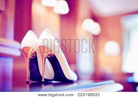 Trendy Ultraviolet Toned Picture Of Bridal Stiletto Heel Shoes
