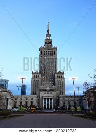 Warsaw, Poland - December 15, 2017: Palace Of Culture And Science, A Notable High-rise Building