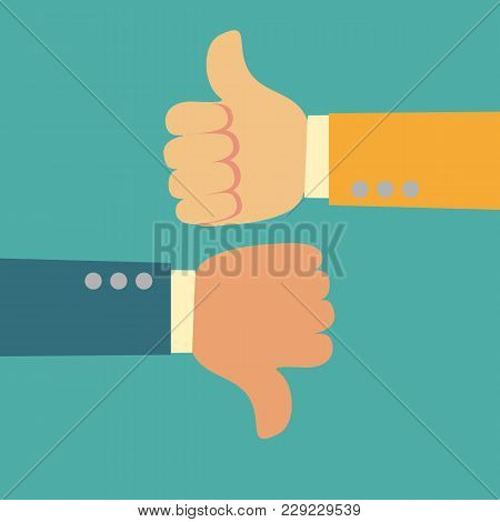 Thumbs Up And Thumbs Down. Like And Dislike Symbol. Flat Design Style. Stock Vector Illustration.