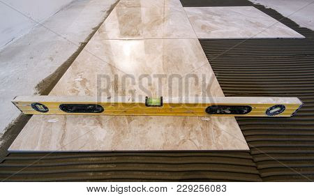 Ceramic Tiles And Tools For Tiler. Floor Tiles Installation. Home Improvement, Renovation - Ceramic 