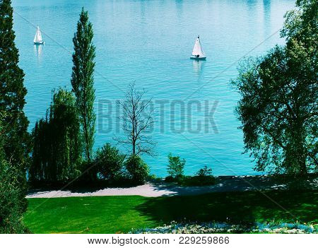 Mainau Island Sailboat At Lake Bodensee, Konstanz, Germany