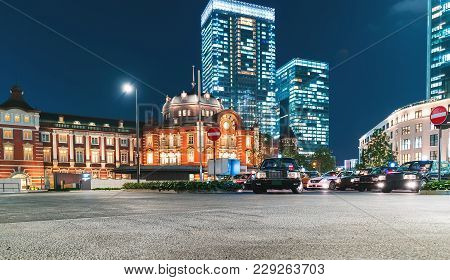 Tokyo Station In Marunouchi, Tokyo, Japan Illuminated At Night