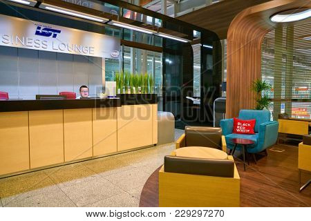 WARSAW, POLAND - CIRCA NOVEMBER, 2017: inside a business class lounge in Warsaw Chopin Airport