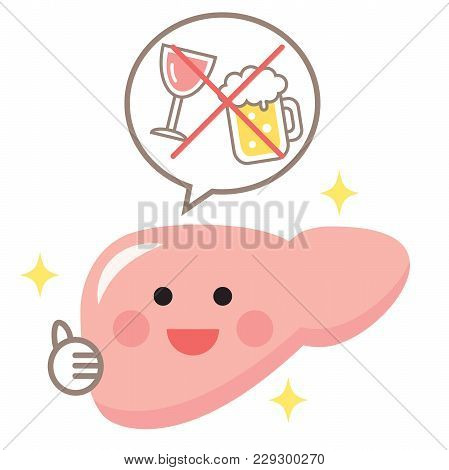 Smiling Healthy Liver Showing Thumbs Up. Abstaining Drinking For Health Care