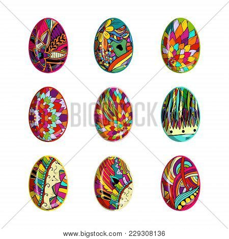 Easter Eggs Set With Abstract Floral Patterns