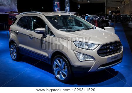 Brussels - Jan 10, 2018: 2018 Ford Ecosport Compact Suv Car Shown At The Brussels Motor Show.