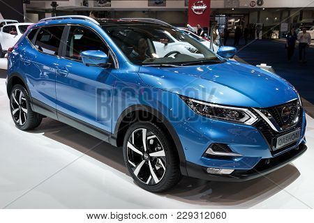 Brussels - Jan 10, 2018: Nissan Qashqai Crossover Suv Car Shown At The Brussels Motor Show.