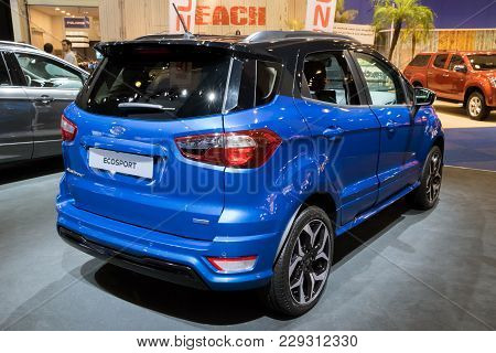Brussels - Jan 10, 2018: New 2018 Ford Ecosport Compact Suv Car Shown At The Brussels Motor Show.