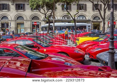 Rome, Italy - June 18, 2014: Ferrari Sports Cars On Exhibition At Republic Square (piazza Della Repu