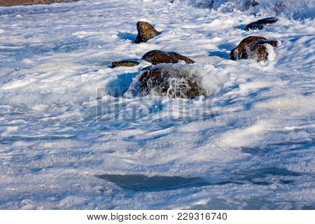 Small Artificial Water Fall From Water Treatment Pland. Water Coming Out From Water Treatment Plant 