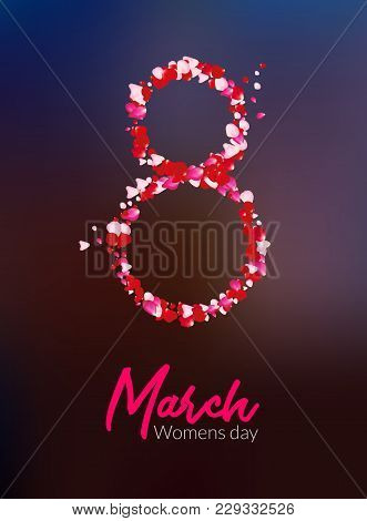 8 March Holiday Card Design. Rose Petals Vector International Greetings Or Congratulations. 8 March 