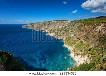 Beautiful Summer Landscape From The Top Of The Steep Cliffs At Kampi On The Island Of Zakynthos, Gre