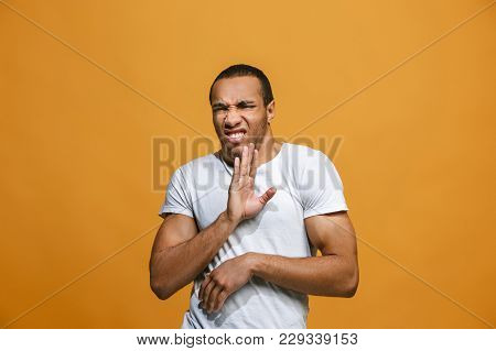 Secret, Gossip Concept. Young Man Whispering A Secret Behind His Hand. Afro Businessman Isolated On 