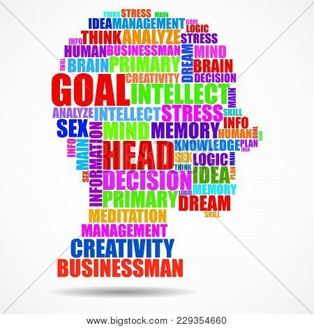 Abstract Colorful Silhouette Human Head Of Words
