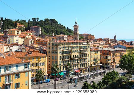 Nice, France - June 23, 2016: Paillon Promenade And Castle Hill In The Old Town Of Nice
