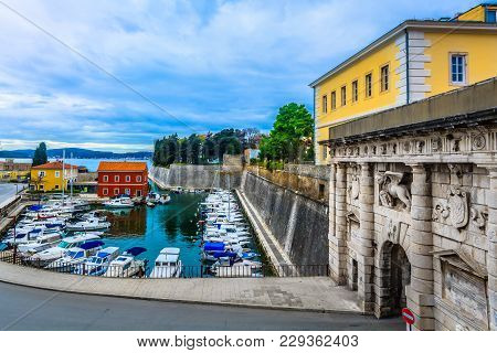Scenic View At Colorful Bay In City Center Of Town Zadar, Croatia Europe.