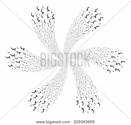 Sqrt Curl Flower With Six Petals. Object Curl Done From Random Sqrt Items. Vector Illustration Style
