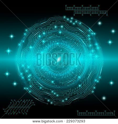 Blue Abstract Digital Technological Background With Various Rotating Elements. Vector Illustration.