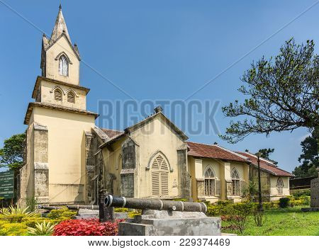 Madikeri, India - October 31, 2013: Side View Of Small Anglican  Church Turned Into History Museum W
