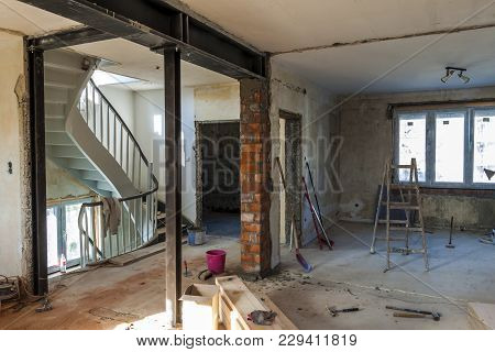 Interior Of A House Under Construction. Renovation Of An Apartment
