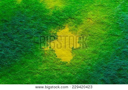 Yellow Green Watercolor Stain On Embossed Paper. Abstract Watercolor Pattern