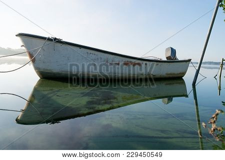 Fishing Boat At Sunrise In Viborg, Denmark