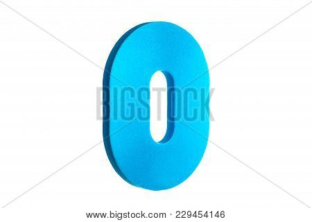 Digit Zero From The Texture Material Of Blue Color On A White Background