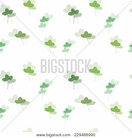 Clover Leaves Seamless Watercolor Pattern. Particks Background Isolated On White. Leaf Drawn By Hand