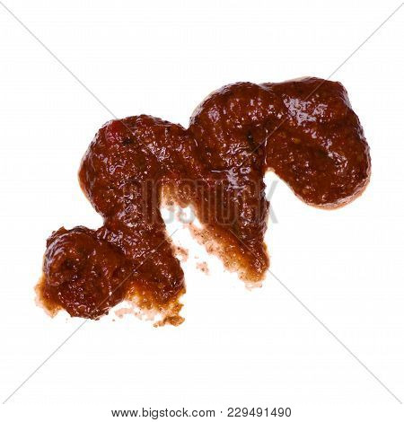 Salca Ketchup Chili With Spices Drops On A White Background Isolation Top View