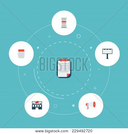 Set Of Marketing Icons Flat Style Symbols With Client Brief, Newspaper, Advertising Agency And Other