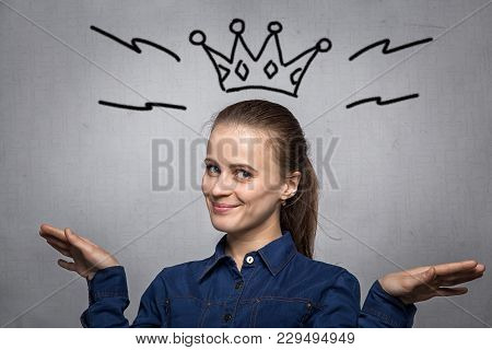Photo Of Young Woman With Emotions On Grey Background